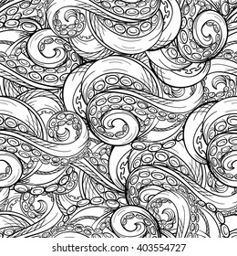 Black And White Tentacles Vector Seamless Pattern