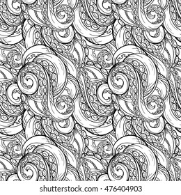 Black and white tentacles vector seamless pattern