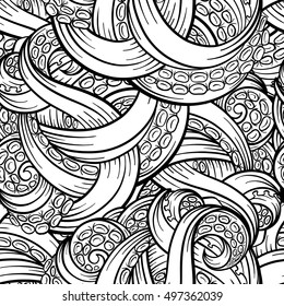 Black and white tentacles vector seamless pattern