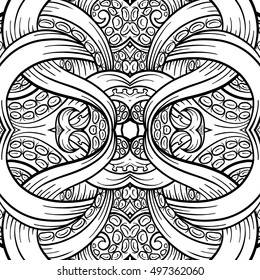 Black and white tentacles vector seamless pattern