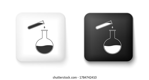 Black and white Test tube and flask - chemical laboratory test icon isolated on white background. Laboratory glassware sign. Square button. Vector.
