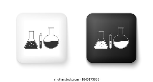 Black and white Test tube and flask - chemical laboratory test icon isolated on white background. Laboratory glassware sign. Square button. Vector.