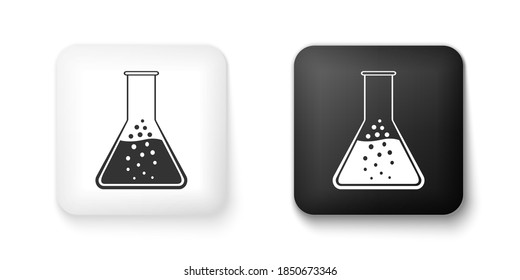 Black and white Test tube and flask - chemical laboratory test icon isolated on white background. Square button. Vector.