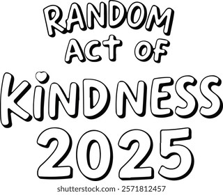 Black and white text logo, circular design, red heart icons, floral elements, kindness concept, National Random Act of Kindness Day 2025, typography, minimalist graphic, inspirational message, charity