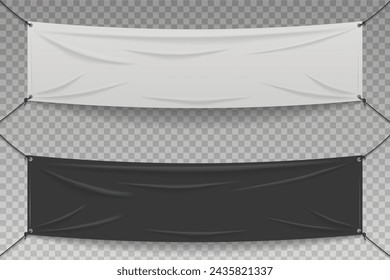 black and white textile banner tied to hang in vector suitable for advertising, promotions, advertisements, announcements, etc. blank template