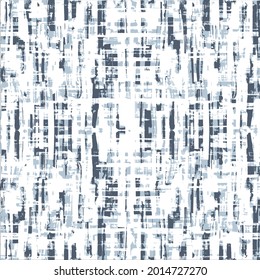 Black and White texture art, Folk Dyed Brush Stroke Checked Distressed Textured Background. Seamless Pattern.