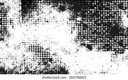 Black and white texture of grunge. Abstract vector monochrome background of dots, lines, dust, spots, chips