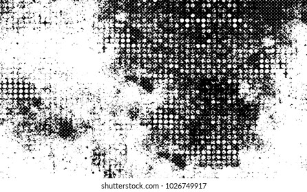 Black and white texture of grunge. Abstract vector monochrome background of dots, lines, dust, spots, chips