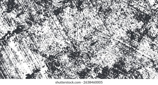 Black and white texture of grunge. Abstract vector monochrome background of dots, lines, dust, spots, chips