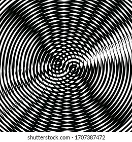 Efecto moire de textura en blanco y negro de las ondas sonoras. Patrón vectorial sin problemas.