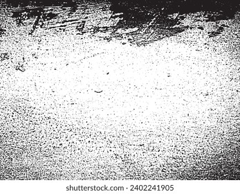 Black and white texture of old dirty paint on wall natural grunge background. Vector illustration for overlay. Distress effect weathering cracks scratches abrasions dust dirt, large and small grains
