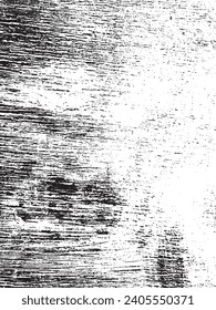 Black and white texture of old paint on wooden board natural grunge background. Vector illustration for overlay. Distress effect weathering cracks scratches abrasions dust dirt, large and small grains