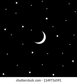 Black and white texture with a starry sky. Seamless vector pattern with moon and stars. Design print for textiles, wallpapers, wrapping paper.