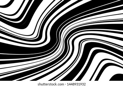 Black and white Texture with wavy, curves lines. Optical art background. Wave design black and white. Digital image with a psychedelic stripes. Vector illustration