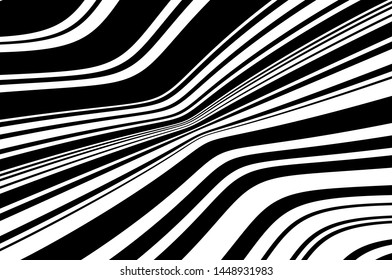 Black and white Texture with wavy, curves lines. Optical art background. Wave design black and white. Digital image with a psychedelic stripes. Vector illustration