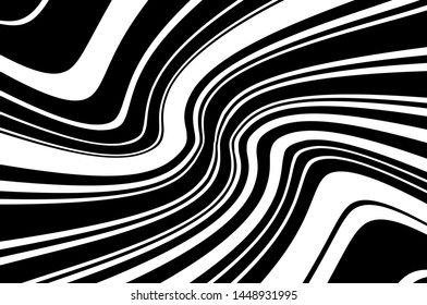 Black and white Texture with wavy, curves lines. Optical art background. Wave design black and white. Digital image with a psychedelic stripes. Vector illustration