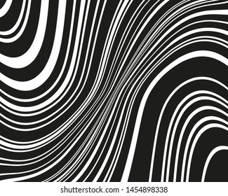 Black and white Texture with wavy, curves lines. Optical art background. Wave design black and white. Digital image with a psychedelic stripes. Vector illustration