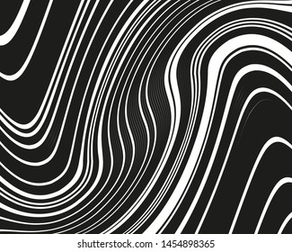 Black and white Texture with wavy, curves lines. Optical art background. Wave design black and white. Digital image with a psychedelic stripes. Vector illustration