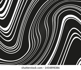 Black and white Texture with wavy, curves lines. Optical art background. Wave design black and white. Digital image with a psychedelic stripes. Vector illustration