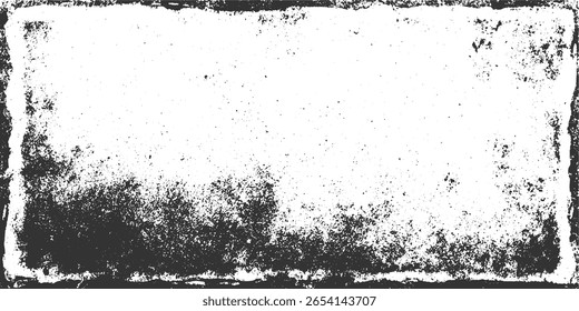 A black and white textured background with rough edges and scattered dark speckles.