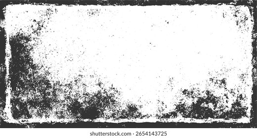 A black and white textured background with rough, distressed edges and scattered speckles.