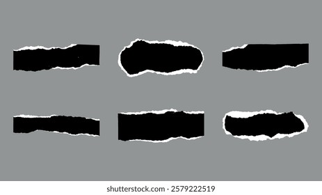 Black And White Textured Vector Ripped Paper Pieces