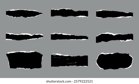 Black And White Textured Vector Ripped Paper Pieces