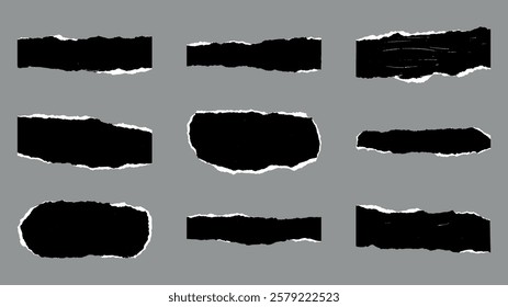 Black And White Textured Vector Ripped Paper Pieces