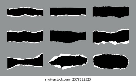 Black And White Textured Vector Ripped Paper Pieces