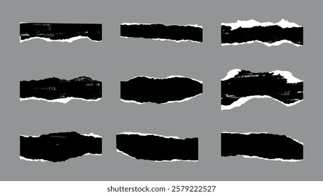 Black And White Textured Vector Ripped Paper Pieces