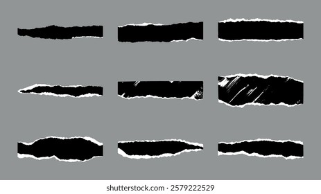 Black And White Textured Vector Ripped Paper Pieces