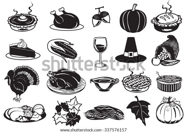 Black White Thanksgiving Icons Stock Vector Royalty Free 337576157