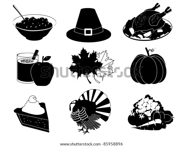 Black White Thanksgiving Icons Collection Icons Royalty Free