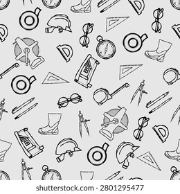 Black and white theme architect equipment seamless pattern vector illustration