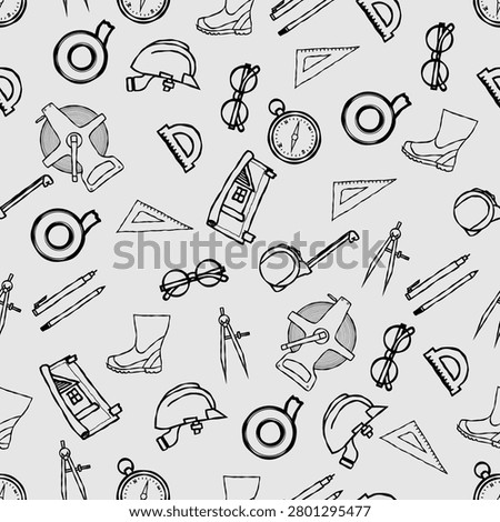 Black and white theme architect equipment seamless pattern vector illustration