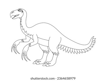 Black and White Therizinosaurus Dinosaur Cartoon Character Vector. Coloring Page of a Therizinosaurus Dinosaur