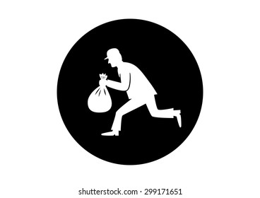 Black and white thief icon on white background