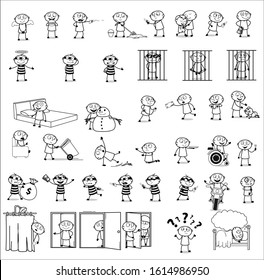 Black and White Thief - Set of Different Concepts Vector illustrations
