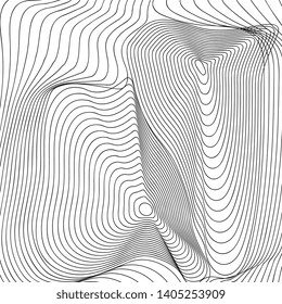 Black and white thin line abstract background. Wavy texture or simple vector pattern of wave ripple effect