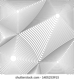 Black and white thin line abstract background. Wavy texture or simple vector pattern of wave ripple effect