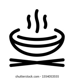 Black and white thin line icon with hot soup. Asia food. Vector illustration