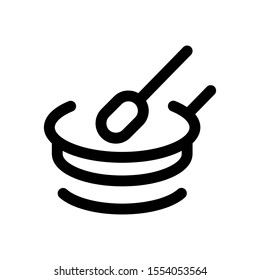Black and white thin line icon with food is fried on pan. Asia food. Vector illustration