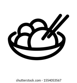 Black and white thin line icon with rice or wok main dish. Asia food. Vector illustration