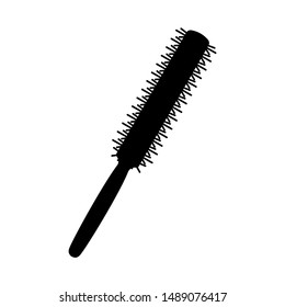 Black and white thin round comb silhouette. Everyday hair care tool. Hairdresser equipment vector illustration for icon, stamp, label, certificate, brochure, leaflet, coupon or banner decoration
