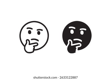 Black and white thinking face with hand on chin
