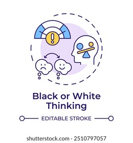 Black and white thinking multi color concept icon. Negative thinking, positive thoughts. Round shape line illustration. Abstract idea. Graphic design. Easy to use in infographic, presentation