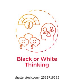 Black and white thinking red gradient concept icon. Negative thinking, positive thoughts. Round shape line illustration. Abstract idea. Graphic design. Easy to use in infographic, presentation