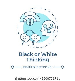 Black and white thinking soft blue concept icon. Negative thinking, positive thoughts. Round shape line illustration. Abstract idea. Graphic design. Easy to use in infographic, presentation