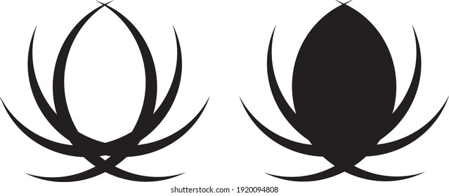 black and white thistle flower icon set