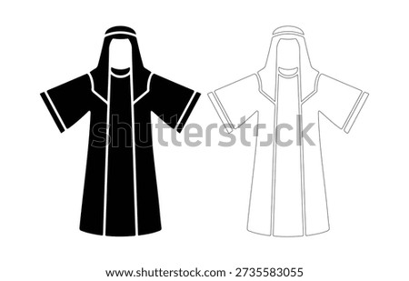 Black and white thobe design, arabic garment silhouette, religious male outfit